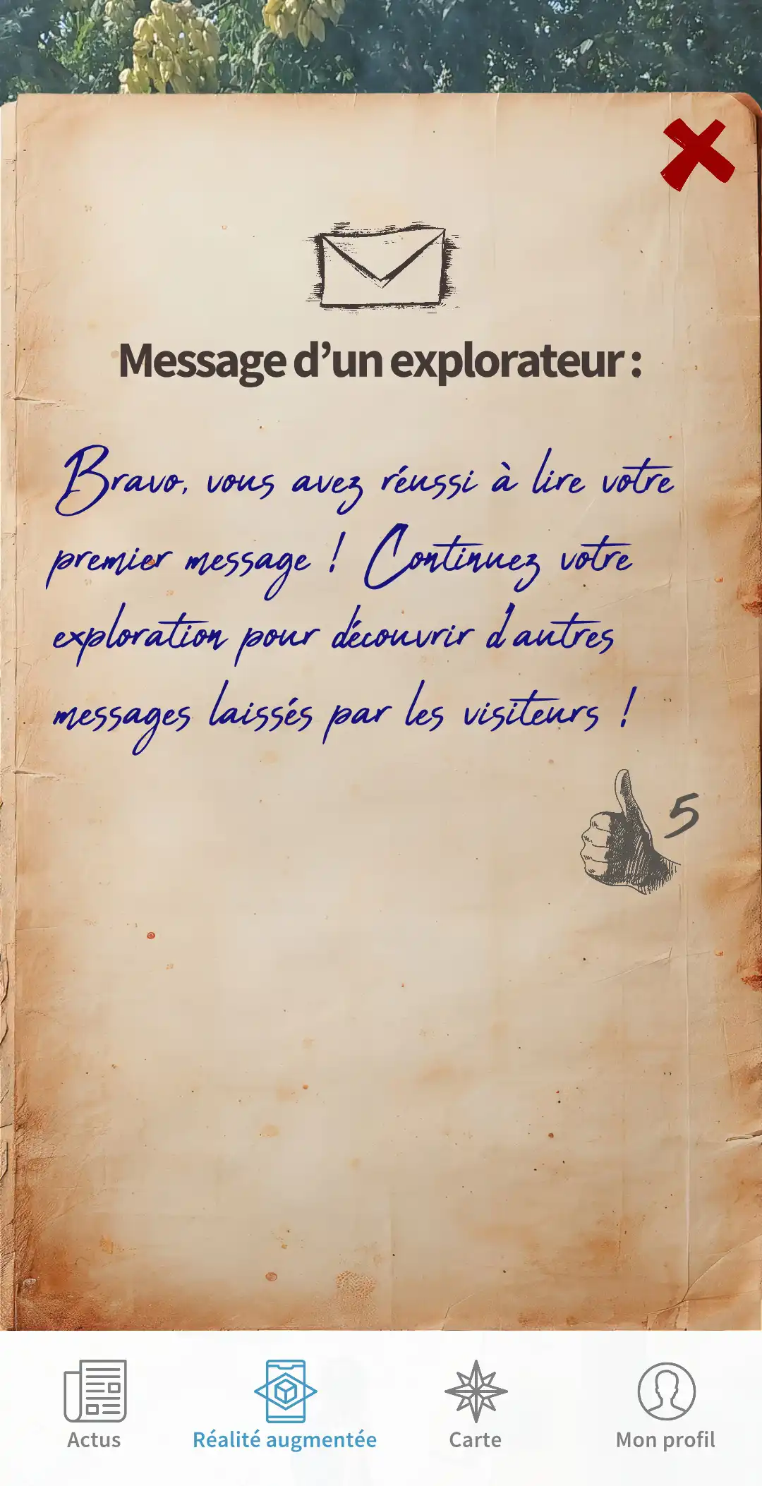 Message d'un explorateur.